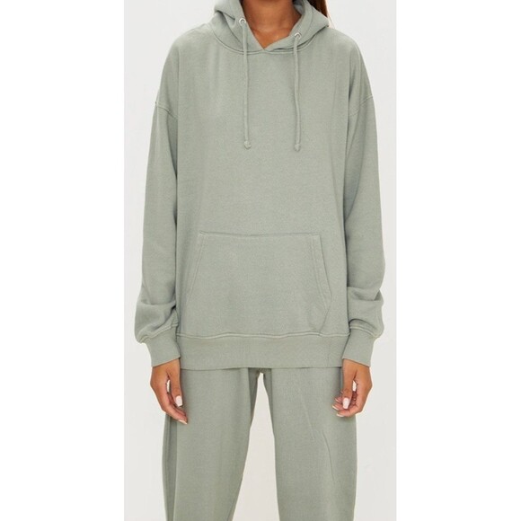 Pretty Little Thing Khaki Oversized Washed Hoodie & Sweat Pants - Picture 4 of 8